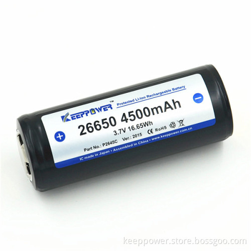 KeepPower 3.7v 4500mAh P2645C rechargeable battery 26650 li-ion batteries